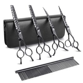 ” Black Dog Grooming Scissors Kit – Straight, Curved, Thinning & Texturizing Shears with Comb