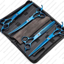 Dog Grooming Scissors Set 8 Inch 4 Pieces Straight & Curved Thinning Scissors Stainless Steel