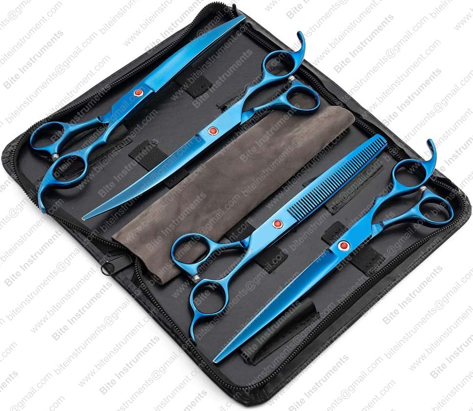 Dog Grooming Scissors Set 8 Inch 4 Pieces Straight & Curved Thinning Scissors Stainless Steel - Image 2