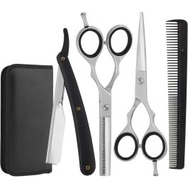 Professional 4-Piece Hair Cutting & Thinning Scissors Set – Black Hairdressing Kit with Comb & Accessories Gift Set