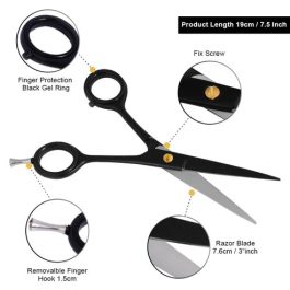 Professional Black Coated Barber Scissors – 7.5 Inch Razor Blade