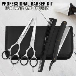 Professional 4-Piece Hair Cutting & Thinning Scissors Set – Black Hairdressing Kit with Comb & Accessories Gift Set