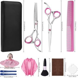Professional 9-Piece Hair Cutting & Thinning Scissors Kit – Black & Gold Shears, Combs, Cape & Styling Accessories with Case