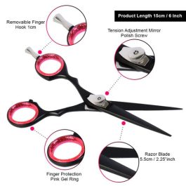 Stylish Black Barber Scissors with Pink Gel Rings – 6 Inch
