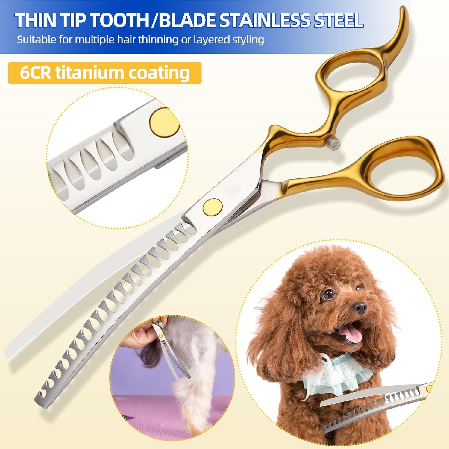 Dog Grooming Scissors,Curved Chunkers Shears Dog Grooming with Safety Round Tips, Sharp and Comfortable 4 in 1 Dog Scissors for Grooming - Image 4