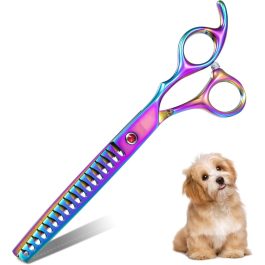 Professional Dog Grooming Scissors Pet Curved Chunker Shears 7.0”Sharp Blades 440C Steel Thinning Scissors
