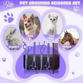 Professional Dog Grooming Scissors Set, 7 Inch/8 Inch Pet Grooming Scissors Chunkers Shears for Dog, Curved Dog Grooming Scissors, Thinning Shears for Dog with Grooming Comb
