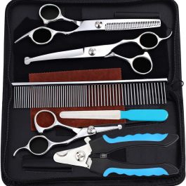 Professional Dog Grooming Kit – All-in-One Scissors Set, Nail Clipper, Comb & File with Case