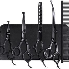 Professional 6-in-1 Titanium-Coated Dog & Cat Grooming Scissors Set – Safety Shears Kit for All Pet Sizes
