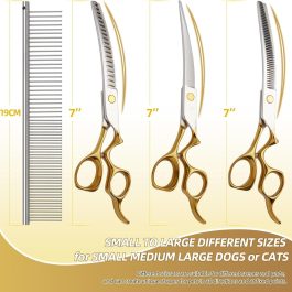 Dog Grooming Scissors,Curved Chunkers Shears Dog Grooming with Safety Round Tips, Sharp and Comfortable 4 in 1 Dog Scissors for Grooming