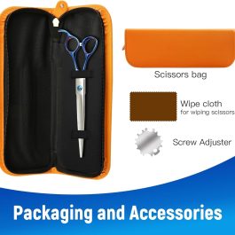 Professional 440C Stainless Steel Grooming Scissors – 62 HRC Hardness with Blue Iridescent Handles – Sharp & Durable