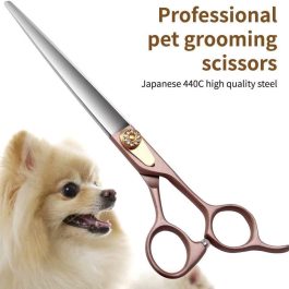 Professional 7.5-inch Dog Grooming Straight Scissors – JP440C Steel with Sharp Blades & Rose Gold Handles