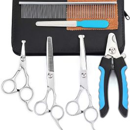 Professional Dog Grooming Kit – All-in-One Scissors Set, Nail Clipper, Comb & File with Case