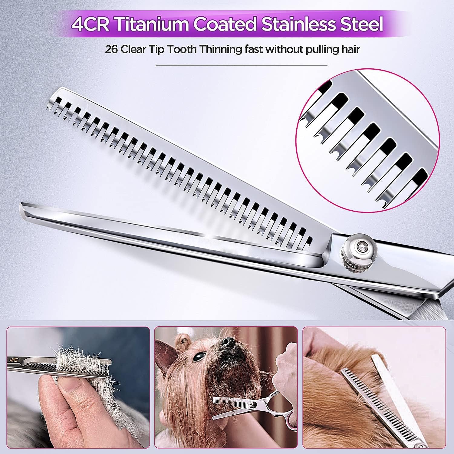 Professional 6 in 1 4CR Stainless Steel Dog Grooming Scissors with Safety Round Tip, Pet Grooming Scissor for Dogs, Cats and Other Animals - Image 6