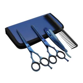 Bite Instruments Professional Hair Cutting Kit – Blue Stainless Steel Shears & Razor Set