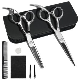 6.5-inch Hair Cutting & Thinning Shears Kit – Silver Scissors with Comb, Clips & Case
