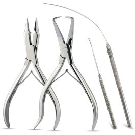 Bite Instruments Professional Hair Extension & Beading Tool Kit – Silver (4 Pieces)