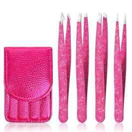 Eyebrow Tweezer Set, 4 Pcs Professional Stainless Steel Tweezers for Ingrown Hair Removal