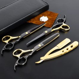 Professional 7-Piece Hair Cutting & Thinning Scissors Set – Black Hairdressing Kit with Comb & Accessories Gift Set