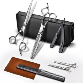 Professional 7-Piece Hair Cutting & Thinning Scissors Set – Black Hairdressing Kit with Comb & Accessories Gift Set