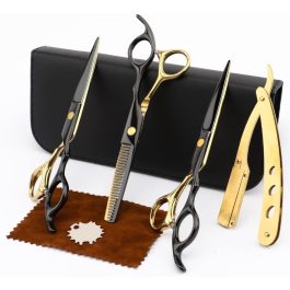 Professional 7-Piece Hair Cutting & Thinning Scissors Set – Black Hairdressing Kit with Comb & Accessories Gift Set