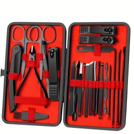 Bite Instruments 18-in-1 Manicure & Pedicure Kit | Black Stainless Steel Grooming Set