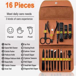 Manicure Pedicure Kit, Nail Clippers Set, 16 Pieces Stainless Steel Bite Instruments
