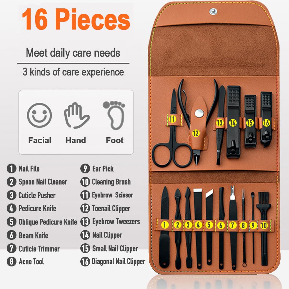 Manicure Pedicure Kit, Nail Clippers Set, 16 Pieces Stainless Steel Bite Instruments - Image 2