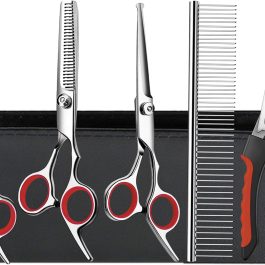 Multifunctional 6 in 1 Dog Grooming kit,cat grooming kit, dog grooming scissors, Stainless Steel Grooming Kit with Titanium Coating for Dogs and Cats.