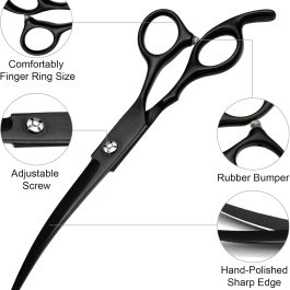 Professional Dog Grooming Scissors Set Stainless Steel Dog Grooming Kit – Thinning, Curved Scissors and Comb for Dog Cat Pet (Black 5 in1)