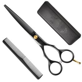 Professional Hair Scissors Set – Black Straight Shears with Gold Accents, Comb & Case