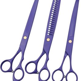 Purple Dragon Professional 8.0-inch Dog Grooming Scissors Set – Straight, Curved & Chunker Shears