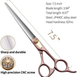 Professional 7.5-inch Dog Grooming Straight Scissors – JP440C Steel with Sharp Blades & Rose Gold Handles