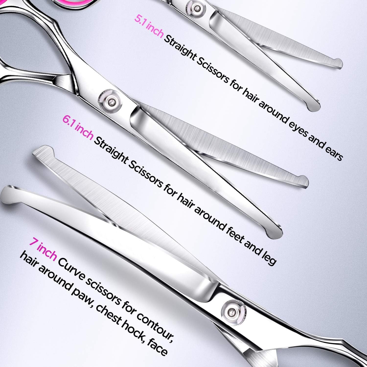 Professional 6 in 1 4CR Stainless Steel Dog Grooming Scissors with Safety Round Tip, Pet Grooming Scissor for Dogs, Cats and Other Animals - Image 8