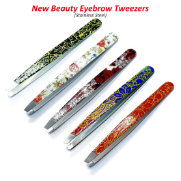 Professional Slanted Tip set of 5 Eyebrow Tweezers Stainless Steel Hair Plucker
