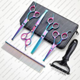Dog Grooming Scissors & Deshedder – 7 in 1 Pet Grooming Scissors Set with undercoat brush