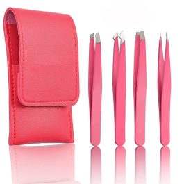 Professional Stainless Steel 4 Pack Tweezer Set for Eyebrow Ingrown Hair