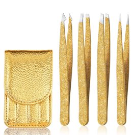 Eyebrow Tweezer Set, 4 Pcs Professional Stainless Steel Tweezers for Ingrown Hair Removal