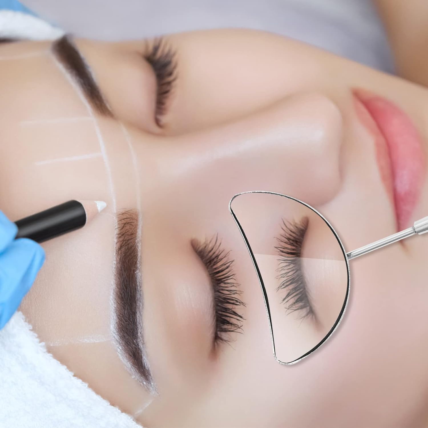 Bite Instruments Half Moon Eyelash Mirror Stainless Steel Eyelash Extensions Mirror - Image 5