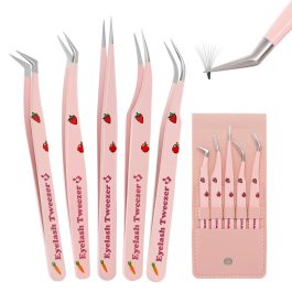 Bite Instruments Professional 5-Piece Purple Eyelash Tweezer Set | Textured Grip Lash Tools