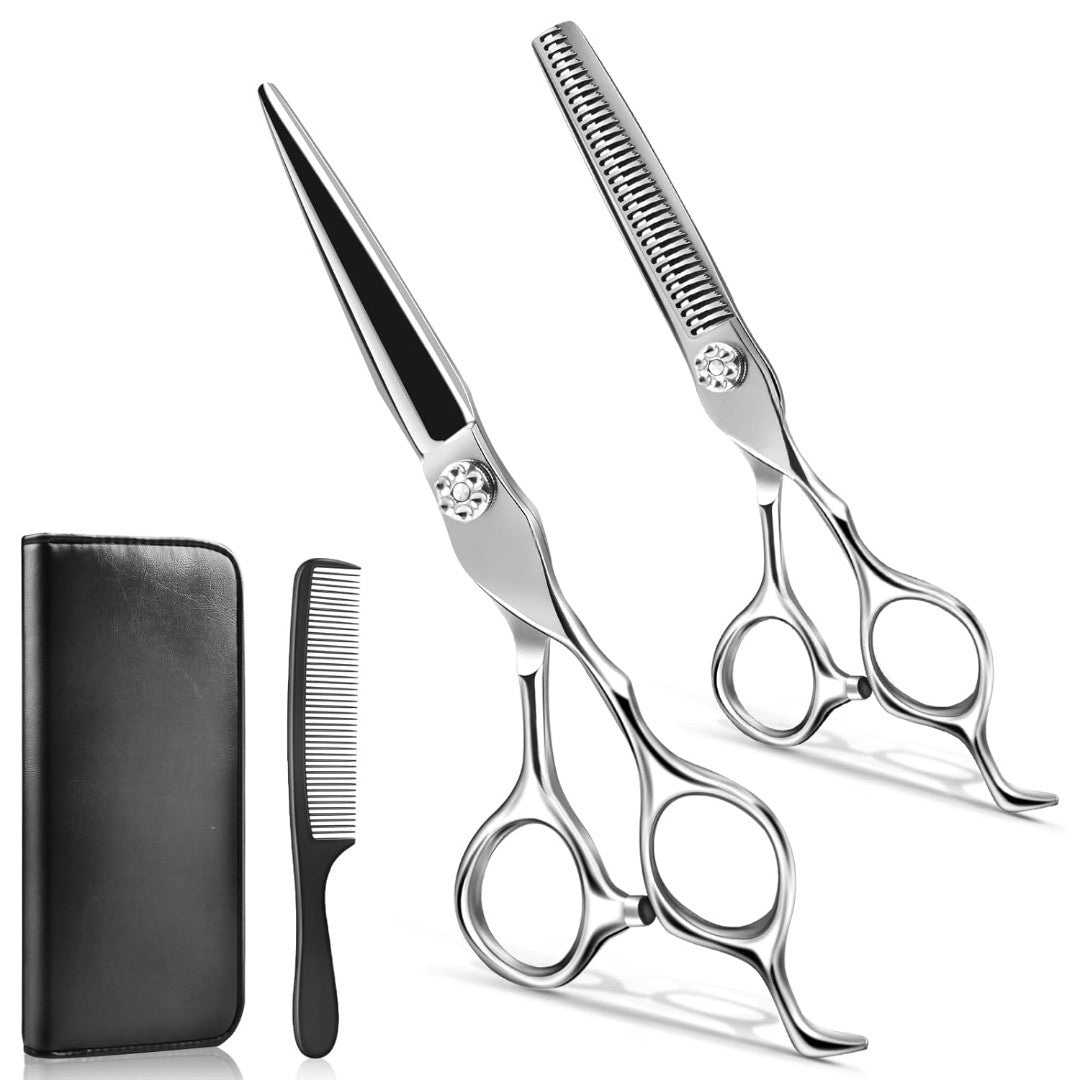 Professional Barber Hair Cutting Scissors Kit – 6.5” Stainless Steel Shears with Case