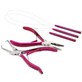 Bite Instruments Professional Hair Extension & Beading Tool Kit – Pink Coated (5 Pieces)