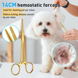 Professional 5-in-1 Gold Dog & Cat Grooming Scissors Set – 7-inch Shears with Safety Round Tips & Comb