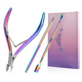Professional Rainbow Cuticle Nipper & Pusher Set Stainless Steel Manicure Tools Kit| Bite Instruments