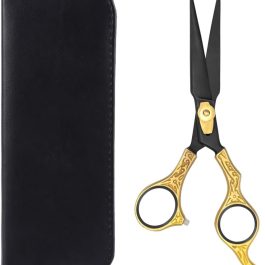 oldBlack Series Professional Hair Cutting Scissors – Gold Ornate Handle Straight Shears with Case