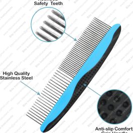 Bite Instruments Professsional Dog Grooming Comb – Stainless Steel Pet Comb with Anti-Slip Handle