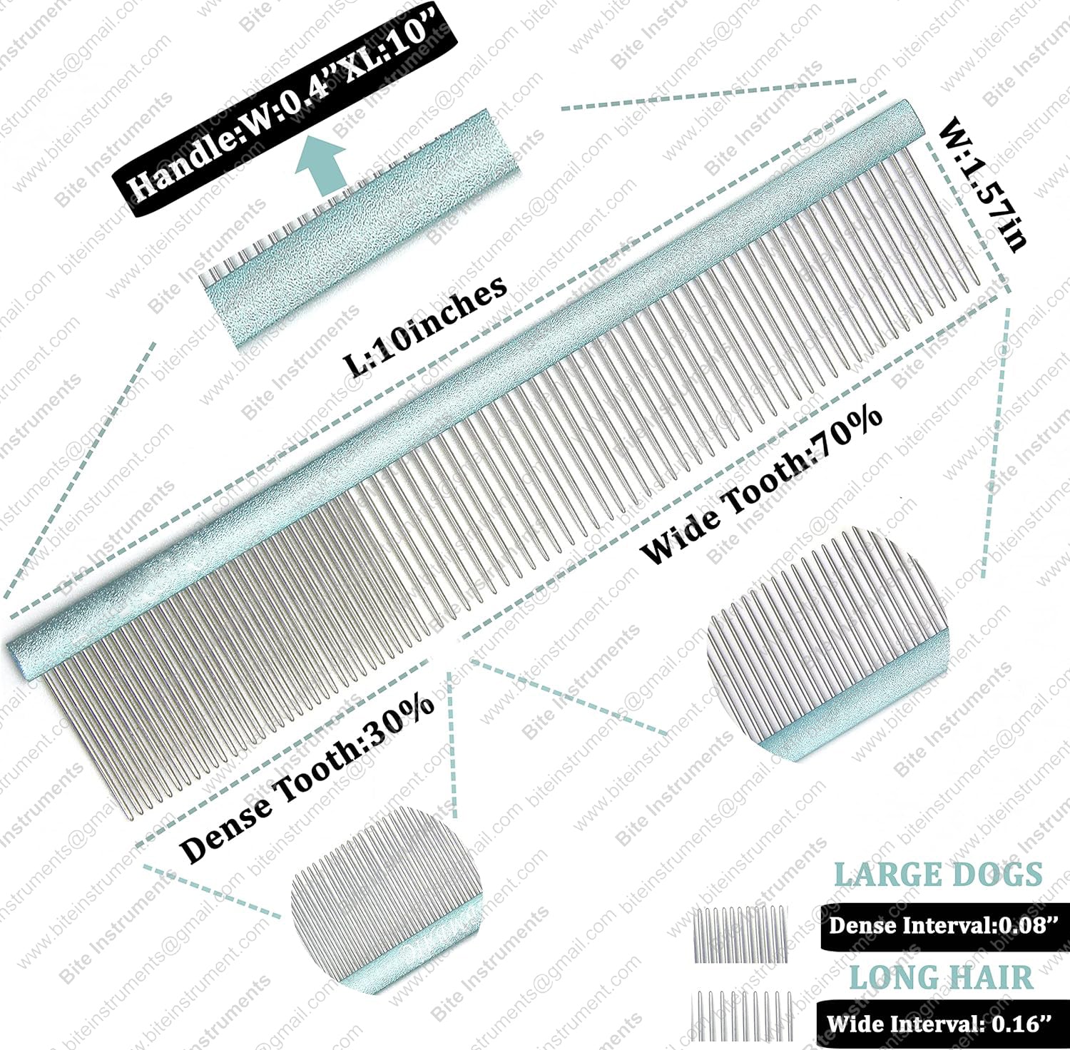 Bite Instruments Dog Grooming Comb – Stainless Steel Pet Comb with Anti-Slip Handle - Image 2