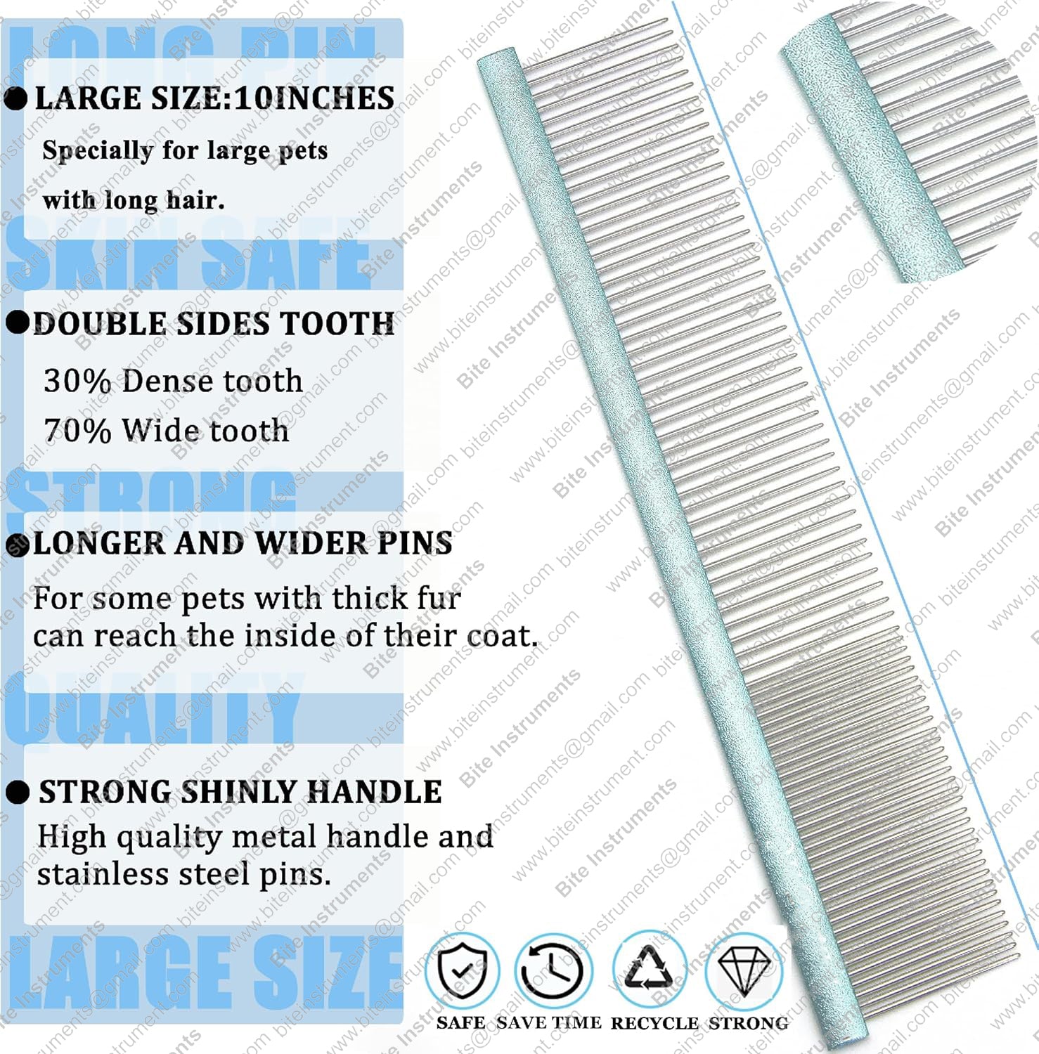 Bite Instruments Dog Grooming Comb – Stainless Steel Pet Comb with Anti-Slip Handle - Image 3