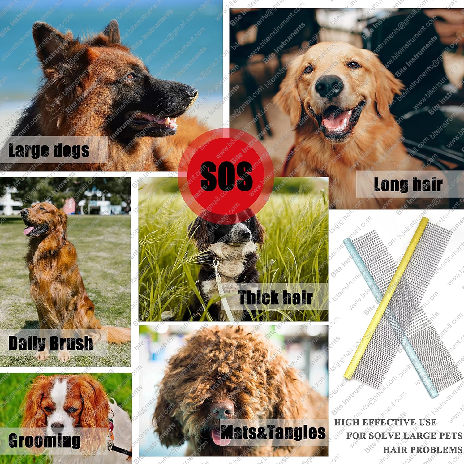 Bite Instruments Dog Grooming Comb – Stainless Steel Pet Comb with Anti-Slip Handle - Image 4