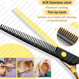 Professional 5-in-1 7.0-inch Black & Gold Dog Grooming Scissors Set – Straight, Thinning, Up & Down Curved Shears with Comb